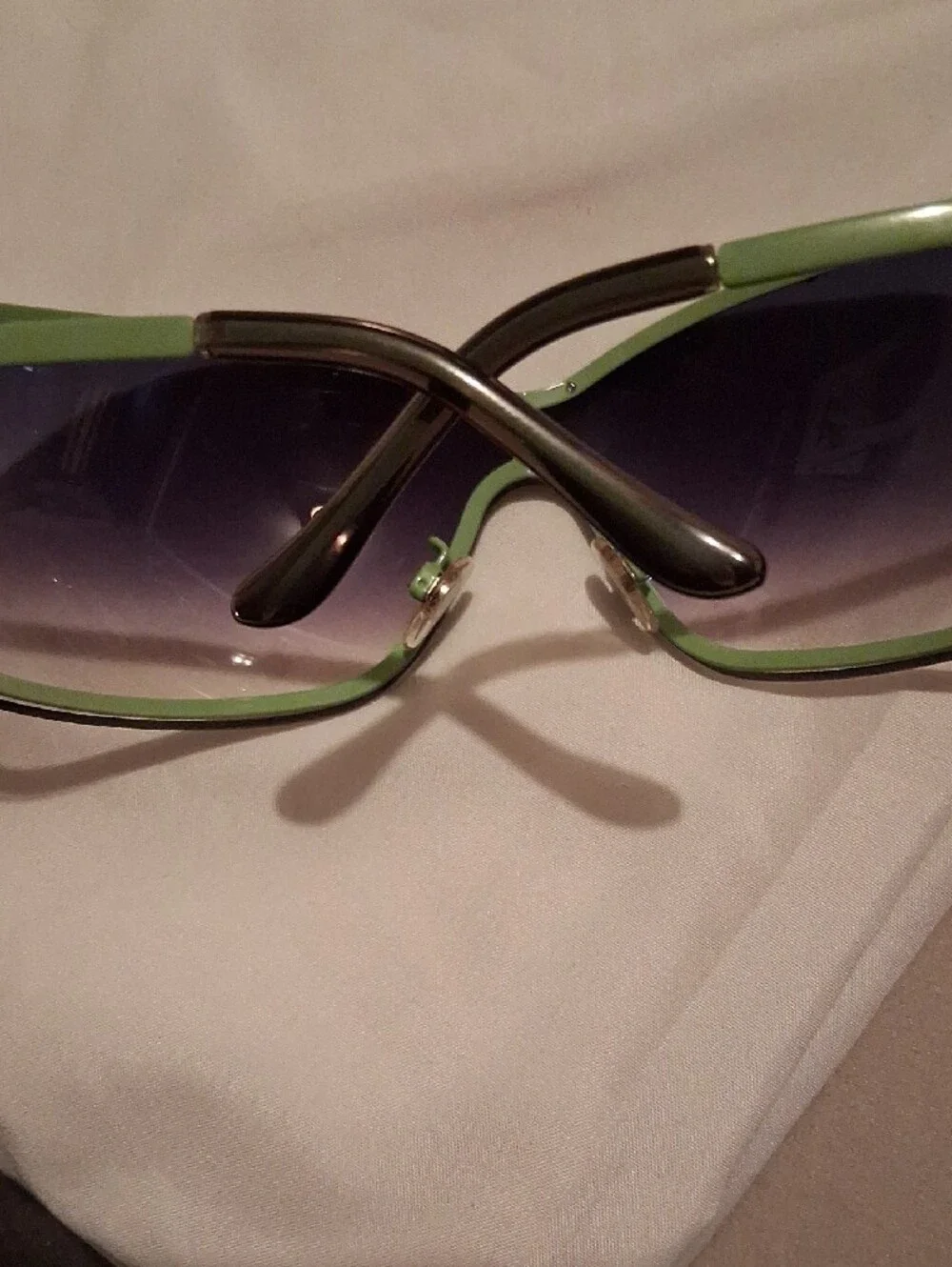 Vogue Oversized Shield Sunglasses with Green Trim and Crystal Studs